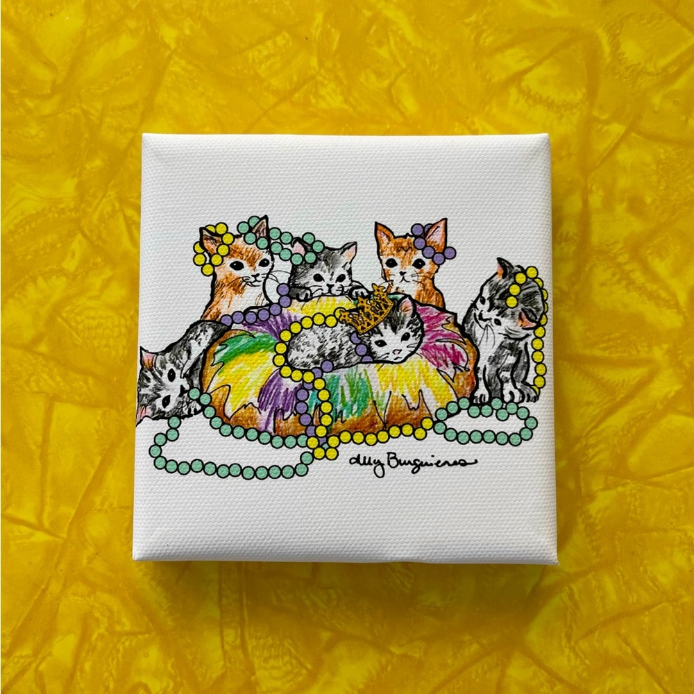 King Cake Kitty Cats by Ally Burguieres Print on Canvas